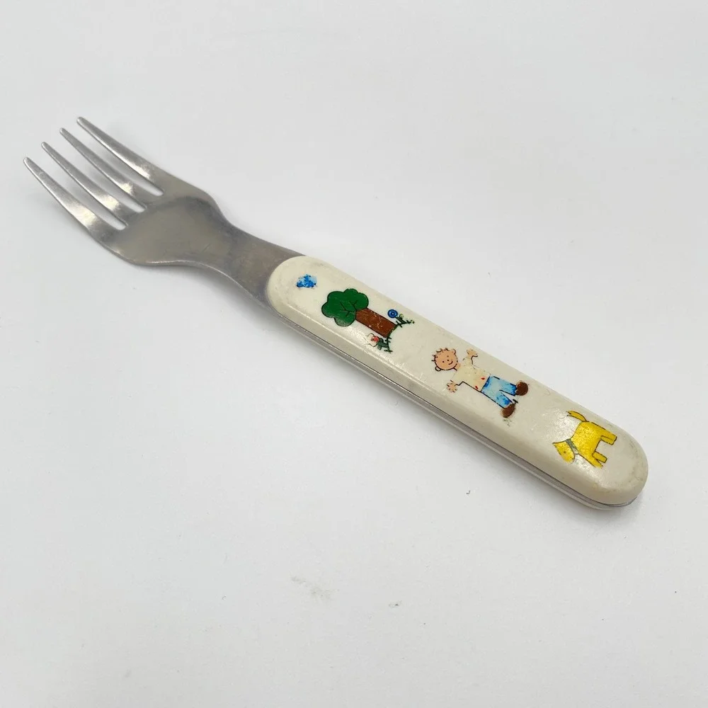 Vintage Kids‎ Stainless Steel Fork Childrens Cartoon Boy Dog Tree Handle Utensil